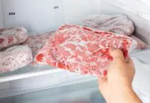 ice crystals on frozen meat