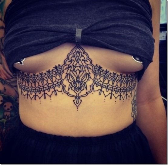 Henna tattoos underneath cleavage