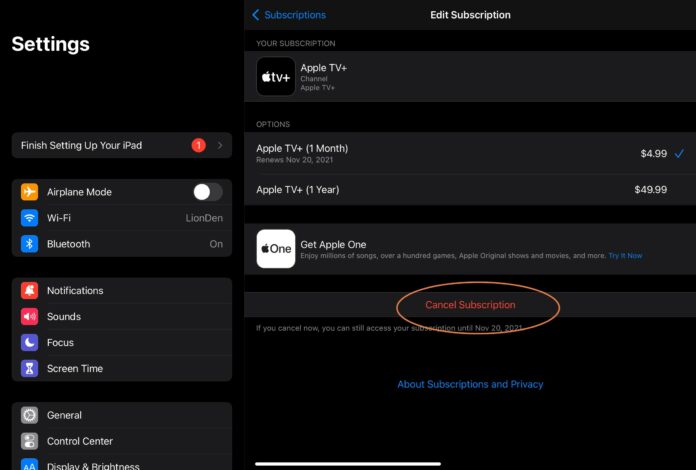 cancel apple tv subscription