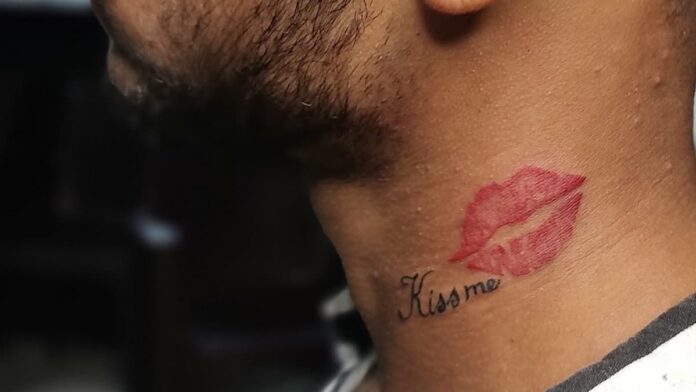 lips on neck tattoo
